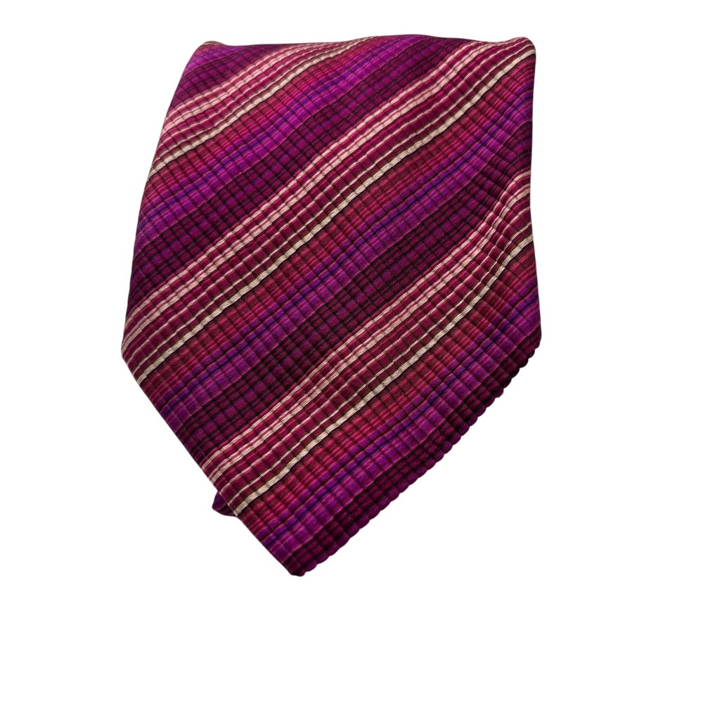 John W Nordstrom Silk Necktie Made in Italy Striped Plaid Purple Magenta